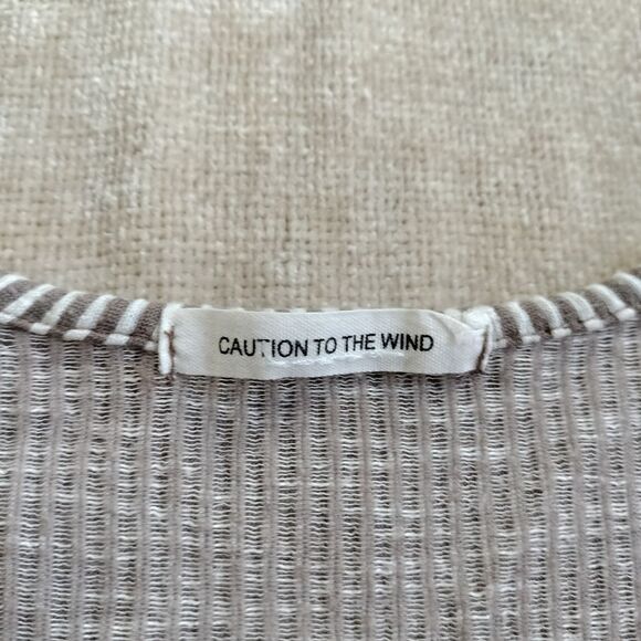 Caution To The Wind Grey and White Striped Peplum V Neck - Picture 6 of 6